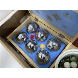 Condenser microphone, together with CD player, carved chess set, wooden figures etc in three boxes  