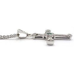  Emerald and diamond cross pendant necklace hallmarked 18ct  