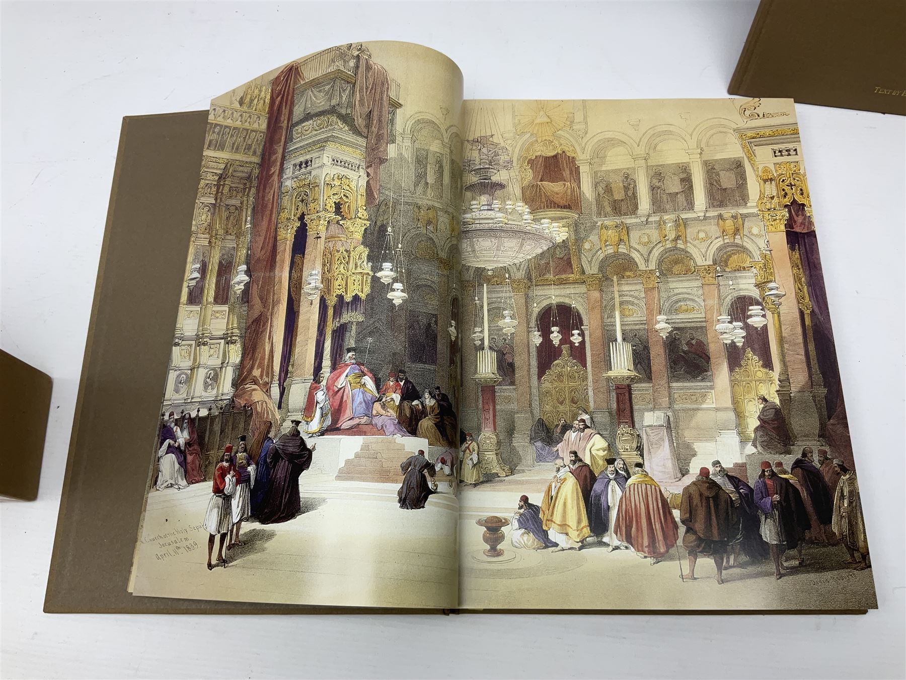 Three volumes on David Roberts in a single slip case, comprising The Life, Works and Travels of David Roberts, The Holy Land and Egypt & Nubia
