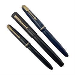 Three Parker fountain pens, comprising Slimfold, no.28 1/2 and Victory, all with 14ct gold nibs