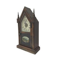 Late 19th/early 20th century American Waterbury Clock Company Gothic style mantel clock with 8-day movement and alarm facility striking on a bell H38cm