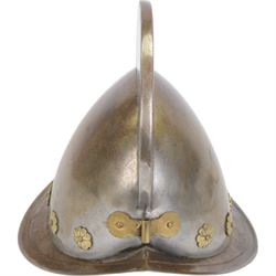 Reproduction 16th Century Spanish Conquistador Morion helmet, with brass flowers, H30cm