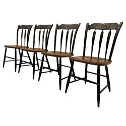 Set of four Hitchcock chairs, ebonised and painted detail