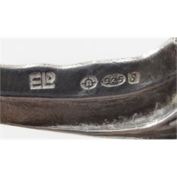 Silver mounted cut glass swan dish, with pierced and embossed hinged wings and a smaller silver swan salt, both by E Ltd,  London import marks 1973/75