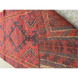 Meshwani red and blue ground runner, repeating border, geometric patterned field