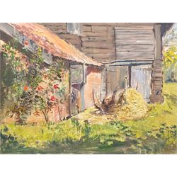 Dorothy P Swanton (neé Tuck) (British 1929-?): 'Piggery Pitcher's Farm' Norfolk, oil on canvas signed and titled on label verso 44cm x 60cm