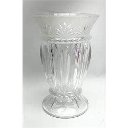 French moulded glass vase with twisted bands surrounding faceted vertical panels, with frosted upper rim upon a splayed foot, H25cm