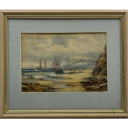 Robert Ernest Roe (British 1852-c1921): Unloading on the Beach at Whitby, watercolour signed 17cm x 24cm