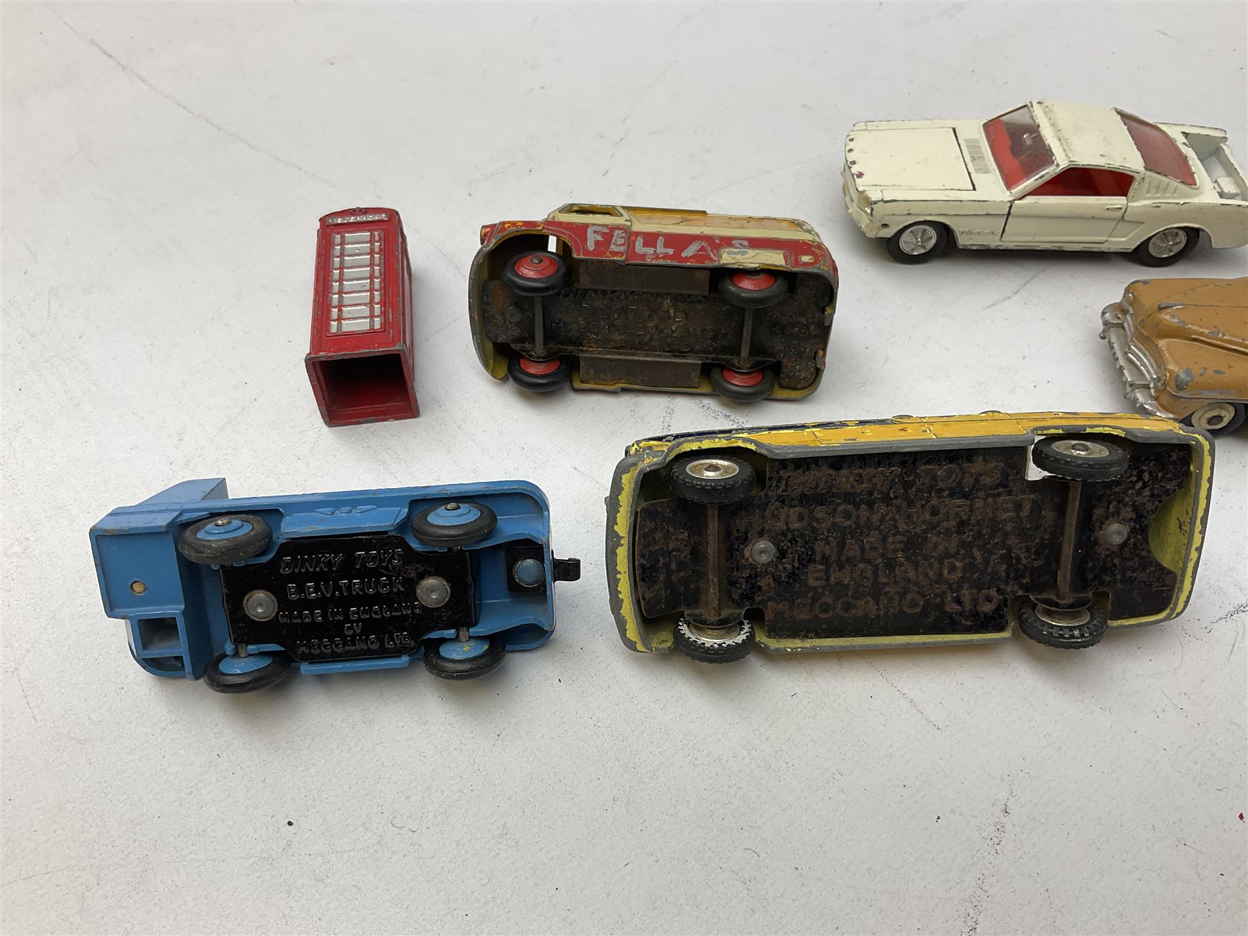 Dinky/Corgi - twenty-nine unboxed and playworn die-cast models including Mobilgas Tanker, two BEV Trucks, Aveling-Barford steam roller, Coventry Climax fork-lift, Hudson Hornet, Vanguard, Post Office Telephones Van, Royal Mail Van etc