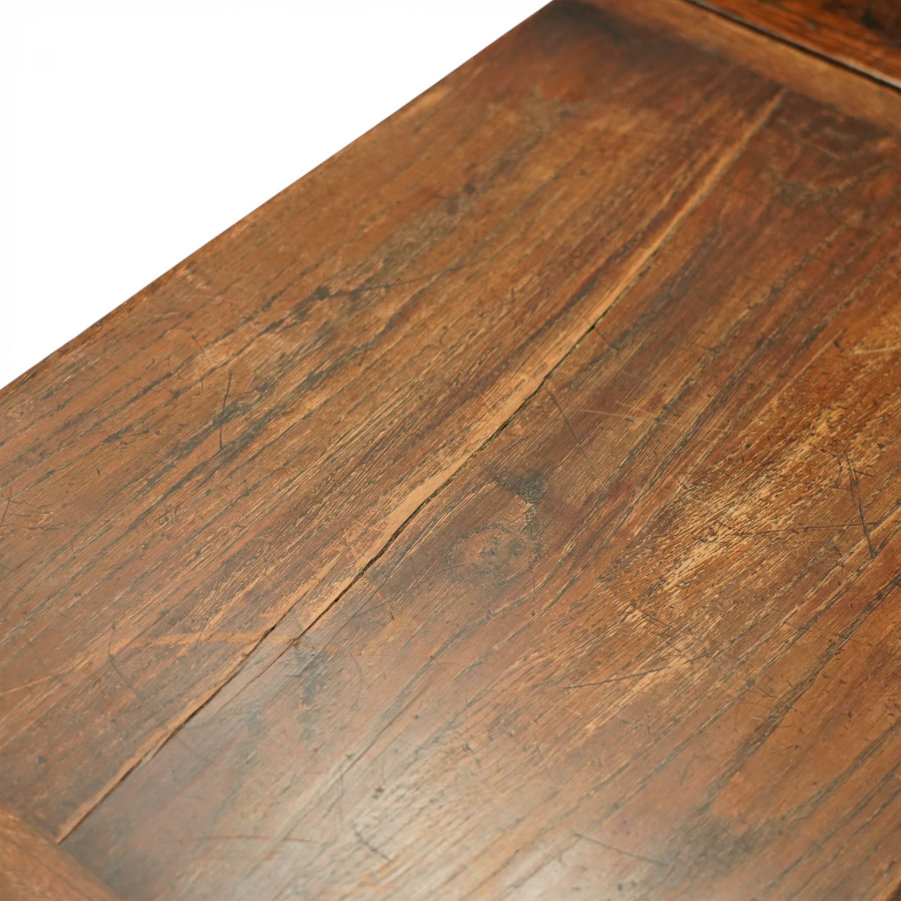 Miniature Elizabethan style oak draw-leaf table, rectangular top with two opposing draw leaves, raised on four bulbous turned supports united by peripheral stretchers