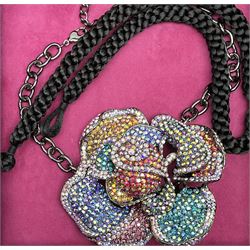 Butler and Wilson jewellery including large crystal rose necklace, crystal bee brooch, blue purple hardstone and crystal choker, gilt collar set with large green and multicoloured crystals and matching bracelet, flower hairclip, blue crystal necklace with two pairs of matching earrings and flower bracelet, all  boxed