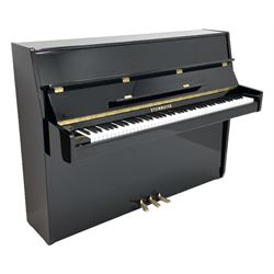 Steinmayer upright piano in ebonised case, iron framed and overstrung, serial no. 621123175,