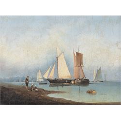 English School (19th Century): Family Waiting on the Jersey Sands, oil on board faintly si...