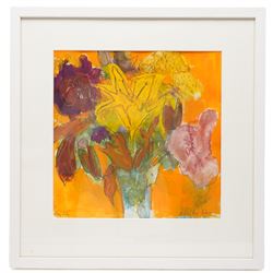 Gillian Ross Kelsey (British 1935-2025): 'Day Lilly' and 'Pinks', two mixed medias on paper signed and one titled in pencil, the other titled verso max 19cm x 44cm (2)