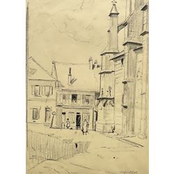 Clifford Hall (British 1904-1973): Continental Street Scene, pen and pencil sketch signed and indistinctly titled 37cm x 27cm