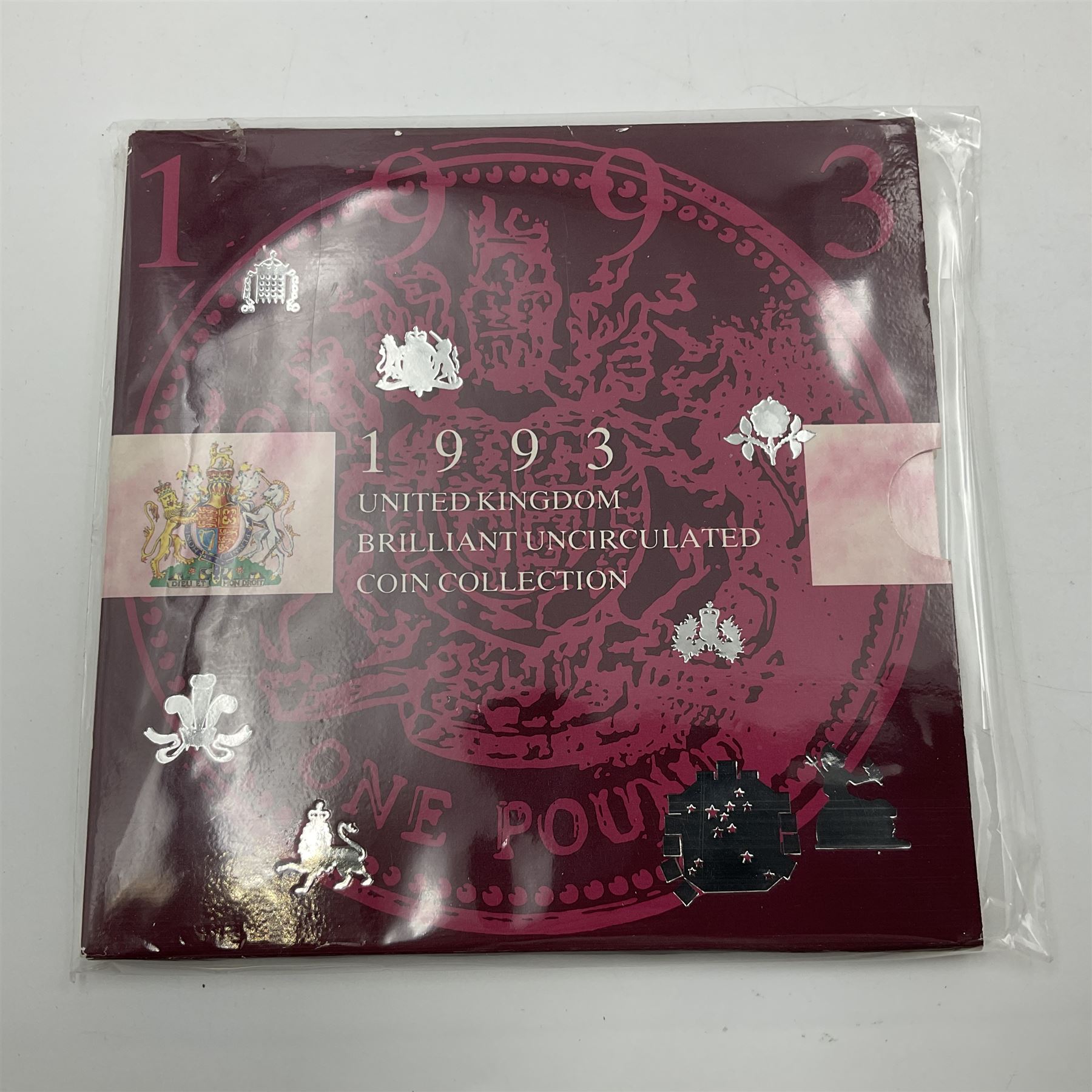 The Royal Mint United Kingdom 1992 and 1993 brilliant uncirculated coin collections, both including dual dated 1992/1993 EEC fifty pence coin, in card folders