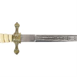 WWII Third Reich Kriegsmarine naval dirk, L25cm double fullered engraved blade, the ricasso marked Eickhorn, Solingen, ivorine celluloid handle and brass scabbard, L42cm