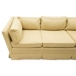 Duresta - three seat sofa of traditional Knole shape, upholstered in neutral tweed-effect fabric with matching seat cushions