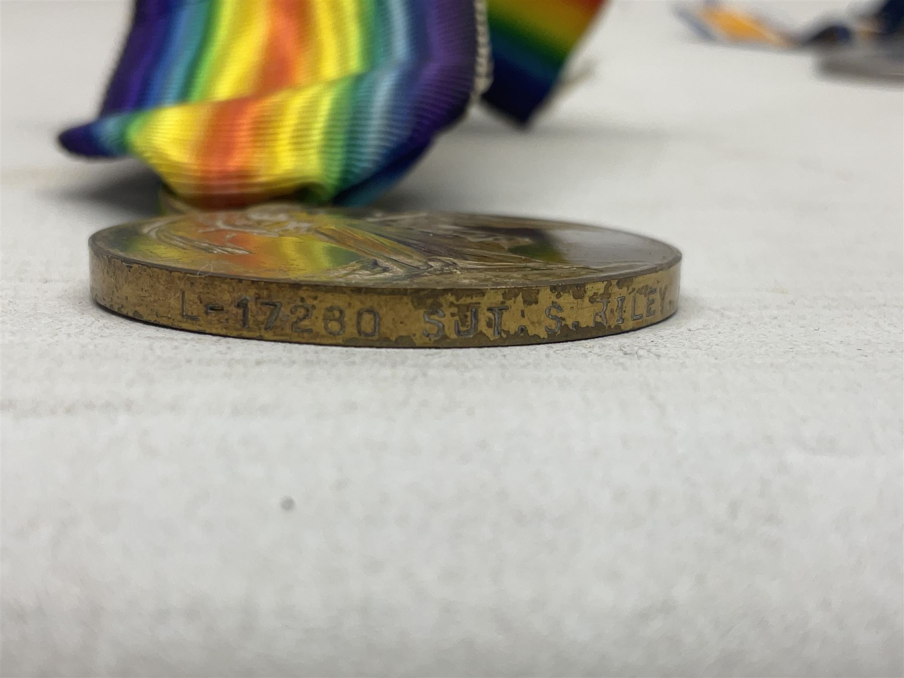 WW1 group of three medals comprising British War Medal and Victory Medal awarded to L-17280 Sjt. S. Riley R.A.; and Special Constabulary Medal to Sydney Riley; all with ribbons (3)
