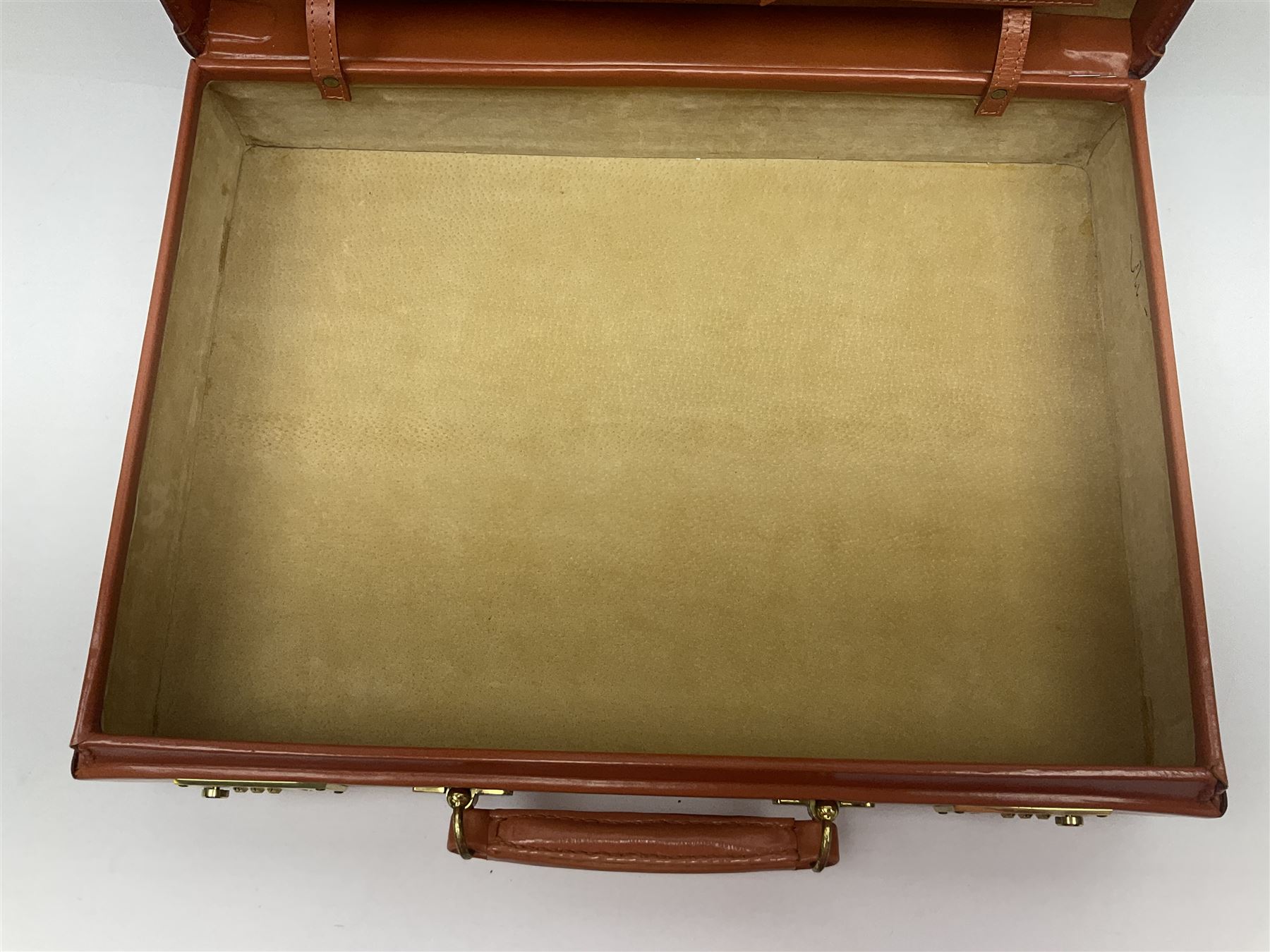 Papworth of Cambridge  leather attaché case, with brass fittings, with internal stationary compartments, H34cm, L47cm 