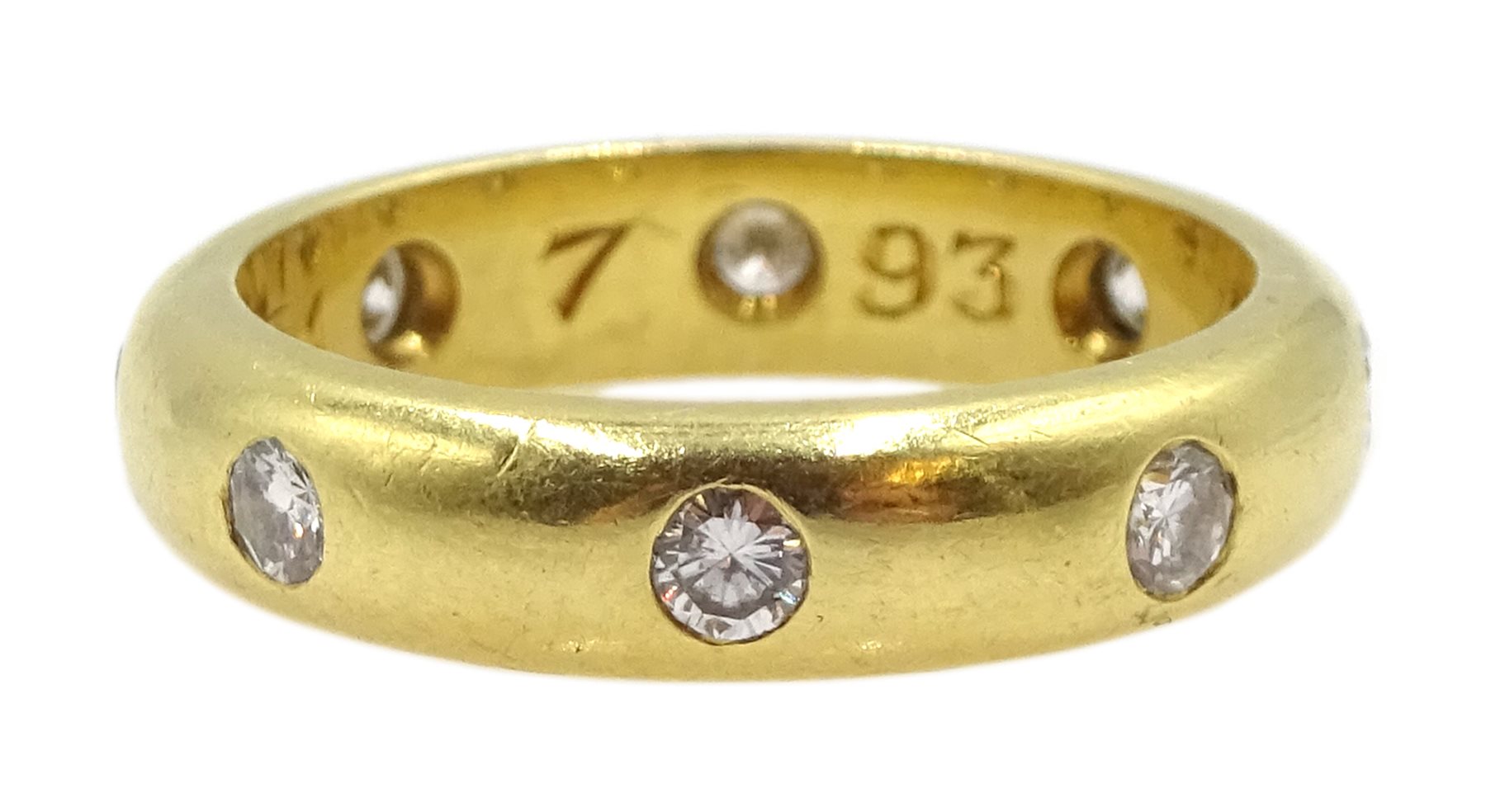 18ct gold diamond full eternity ring rubover set, London 1993
