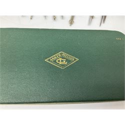 Negretti & Zambra drawing instrument set, the ruler with manuscript name 'F/Sgt. F. Hamilton R.A.F. 194(?)', cased; four other drawing instrument sets by Anker-Precision Germany, EcoBra, Temple etc, all cased; and quantity of loose drawing instruments