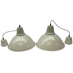 Pair of Industrial style cream metal light fittings, D38cm. 