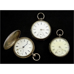  Victorian silver full hunter pocket watch, Birmingham 1884 and two others, hallmarked  
