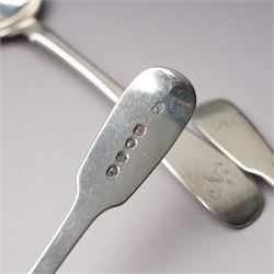 Pair of George III silver sauce ladles London 1799 Maker Richard Crossley, six various George III and Victoria silver dessert spoons, assorted tea spoons etc