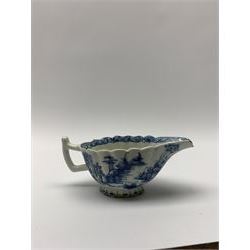 Mid 18th century Bow cream boat, circa 1760, decorated in the Desirable Residence pattern, L13.5cm