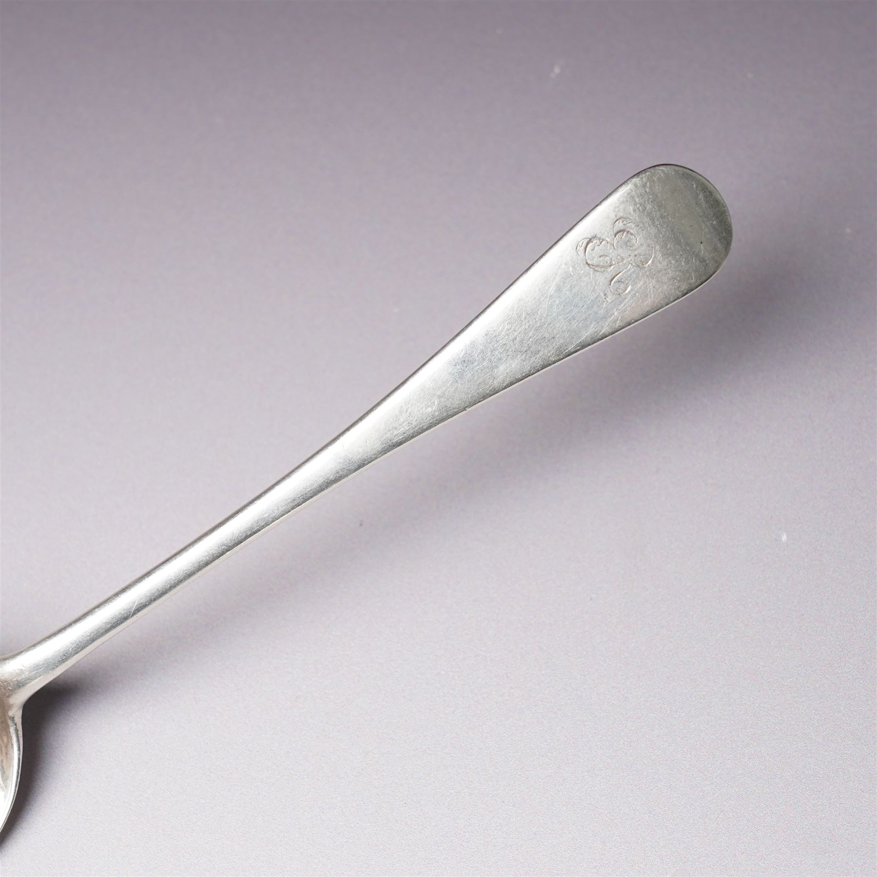 Four Victorian silver dessert spoons engraved with initials Exeter 1877 Maker Josiah Williams & Co and four George IV silver fiddle and shell pattern dessert forks London 1828 Maker William Chawner 