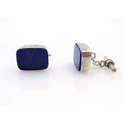  Pair of silver-gilt Lapis Lazui and ruby cuff-links stamped and another similar pair  