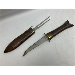 Early 20th century Indian wooden fish scabbard knife and fork serving set, together with other carving instruments with antler handles to include a Walker & Hall example