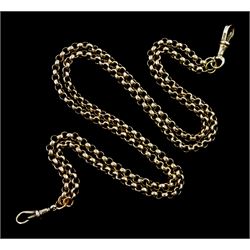Early 20th century 9ct gold double strand belcher link necklace, with two clips, stamped 9c 