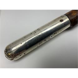 Victorian trap/coaching whip, principally in blackened thorn wood, with a silver cap engraved 'Marmaduke Furness Esquire Nov 1st 1904', hallmarked London 1900, makers mark AC, L173cm 