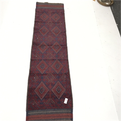 Meshwani red and blue ground runner, field of medallions, 238cm x 61cm