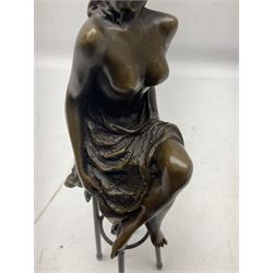 Art Deco style bronze modelled as a semi naked female figure, seated upon a chair, after 'Pierre Collinet', H27cm