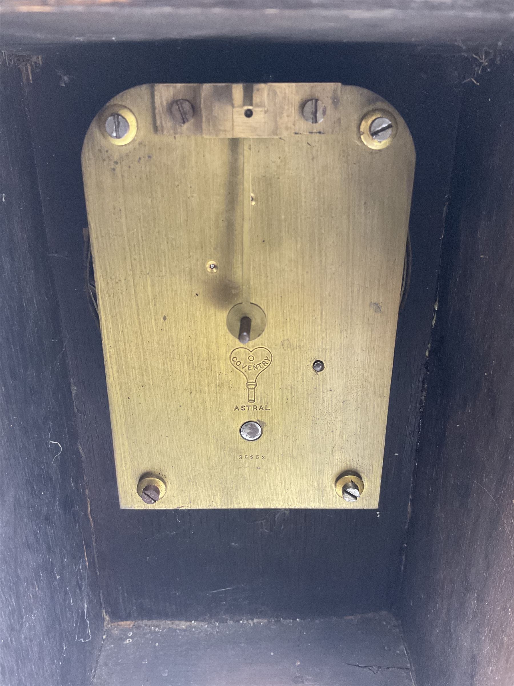 Walker and Hall silver plated tea set, comprising coffee pot, teapot, milk jug and sucrier, together with silver plated tray and a wooden clock with barley twist decoration, clock H28cm