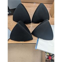 Four Bang & Olufsen Beolab pyramid speakers, Beolab 2000 speakers, two TV frets, phones, etc