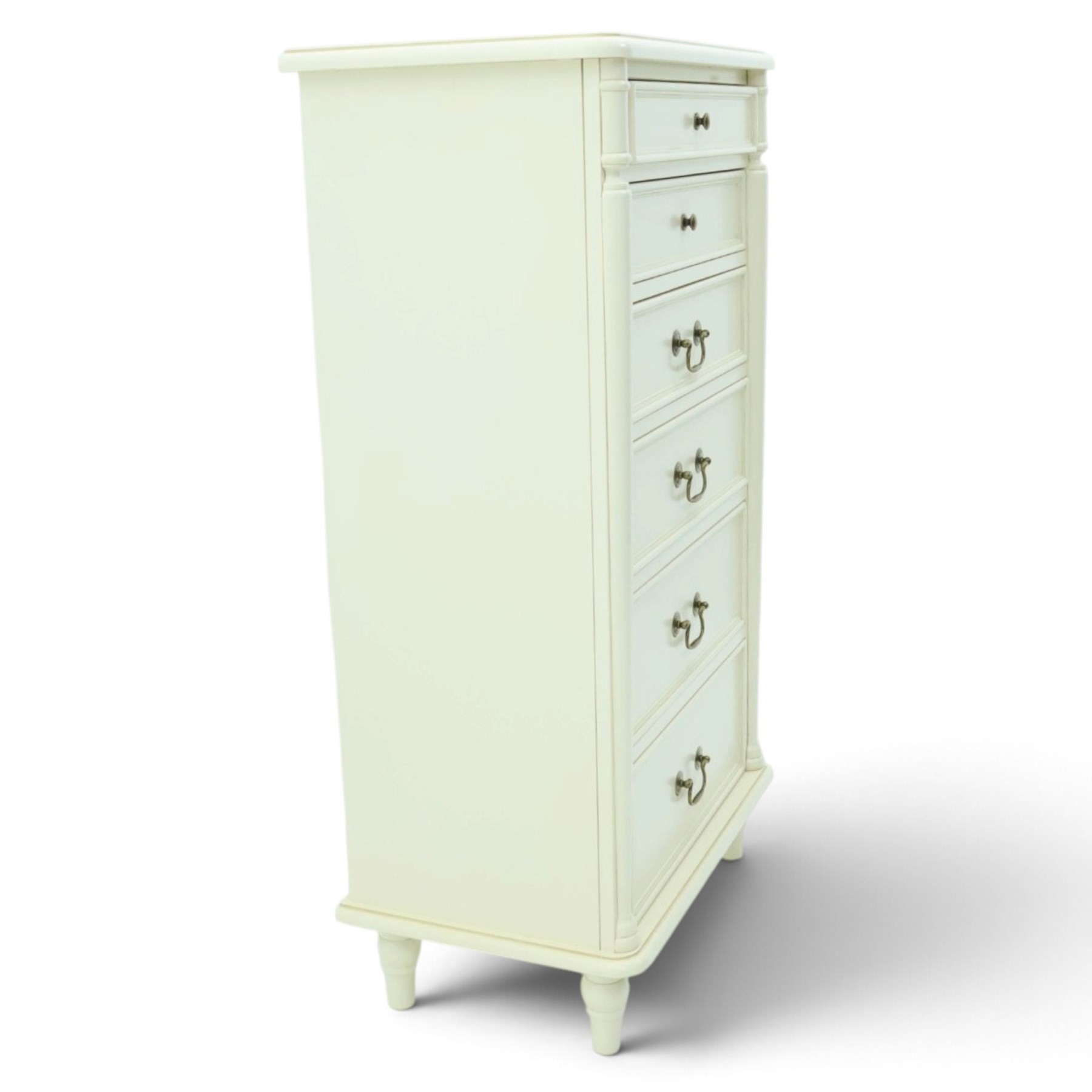 Laura Ashley - 'Clifton' tall pedestal chest, fitted with six graduating long drawers flanked by half-canted pilasters, raised on turned feet, in ivory finish