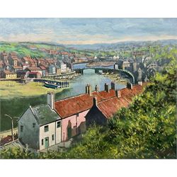 J Irving Pugh (British mid 20th century): Overlooking Whitby from Khyber Pass , oil on boa...