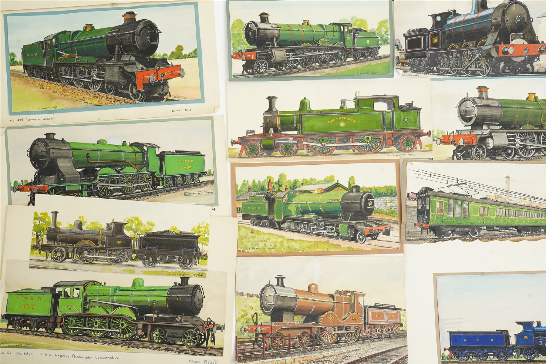 J Howorth - Collection of twenty eight watercolours of railway locomotives, all signed and dated from 1947-1966, various sizes, all unframed