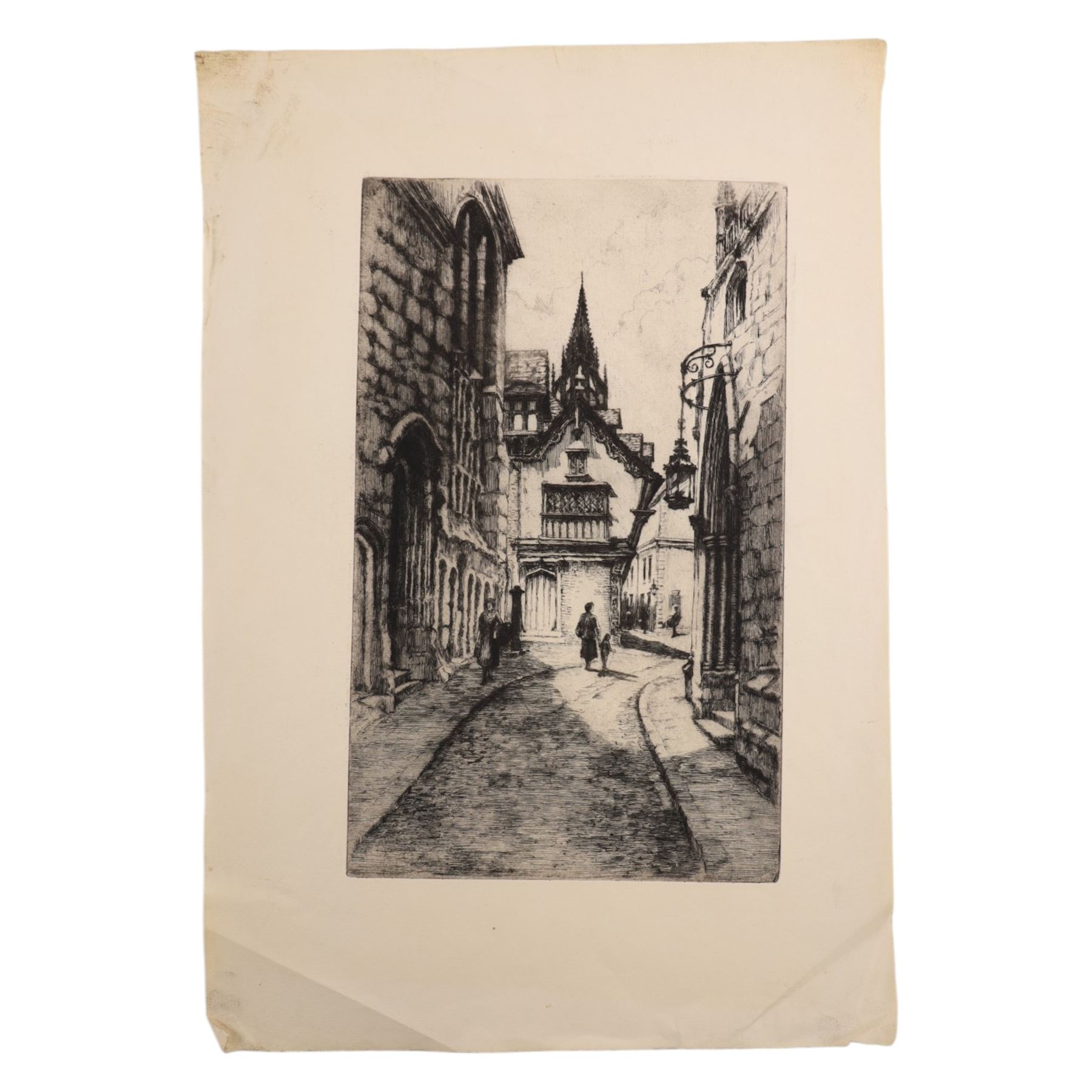 Gertrude Ellen Hayes (British 1872-1956): 'St. Edwards School - Oxford' 'The Combination Room' and The Gates of Rugby School, etchings and one print signed, variously titled and one numbered 1911 on the plate; together with eight further etchings and prints variously signed and titled max 30cm x 23cm (11) (unframed)