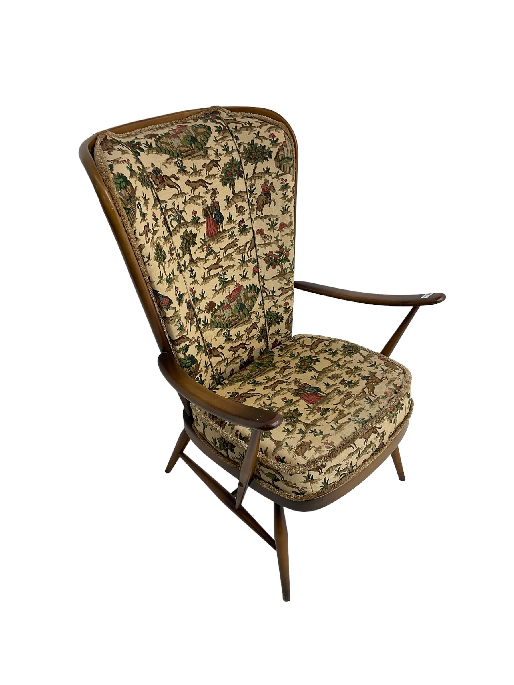 Ercol - mid-20th century 'Tall Back Easy Chair', with upholstered seat and back cushion