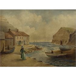 T Wild (British 19th century): Staithes, watercolour signed and dated 1881,  26cm x 35cm