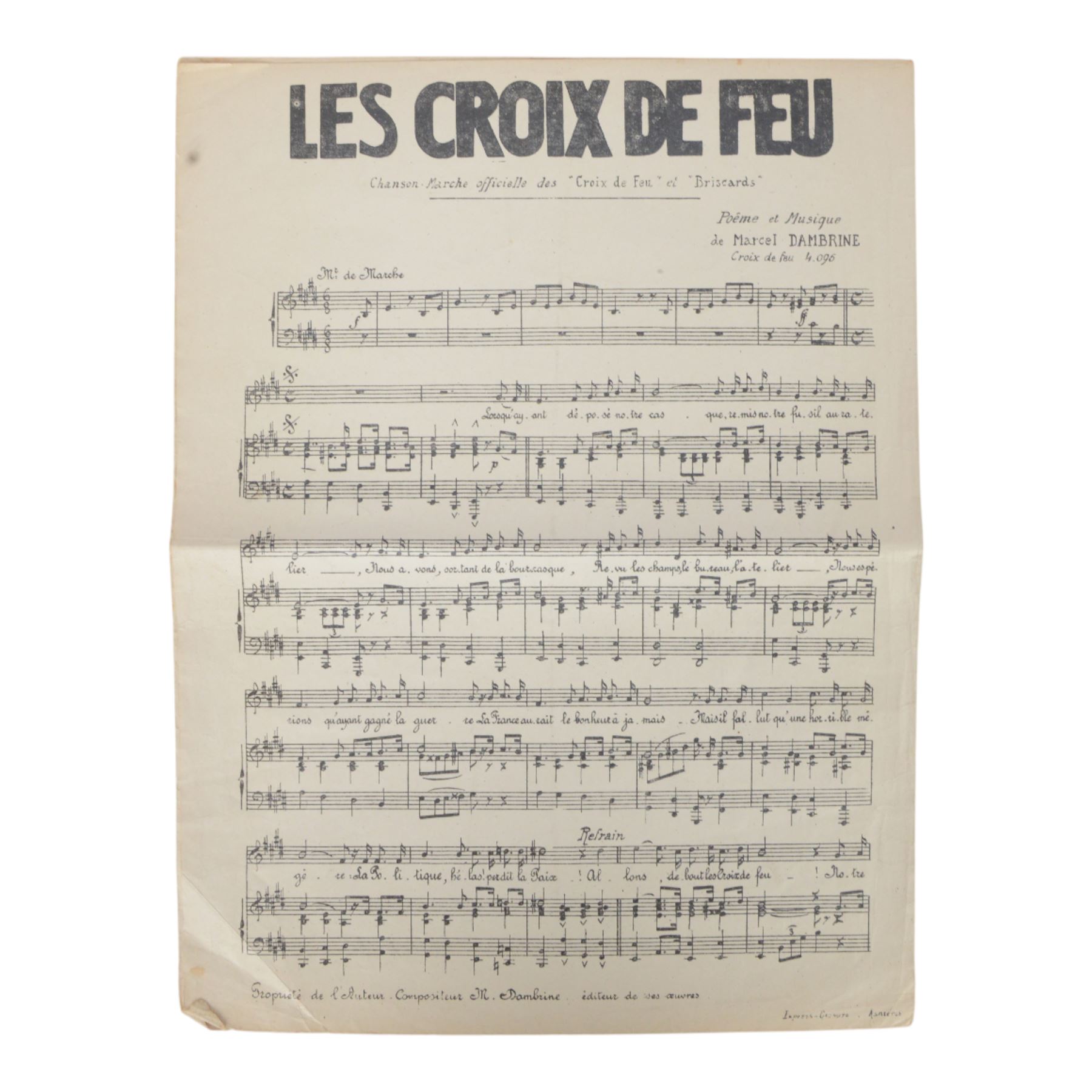 French Croix de Feu paperwork, including Song sheets, L'Ordre Social etc
