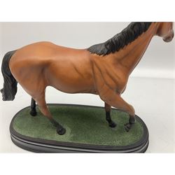 Beswick 'Mill Reef' horse figure, on a wooden plinth together with Beswick Ware horse figure 'Red Rum' on wood plinth, both with printed mark beneath