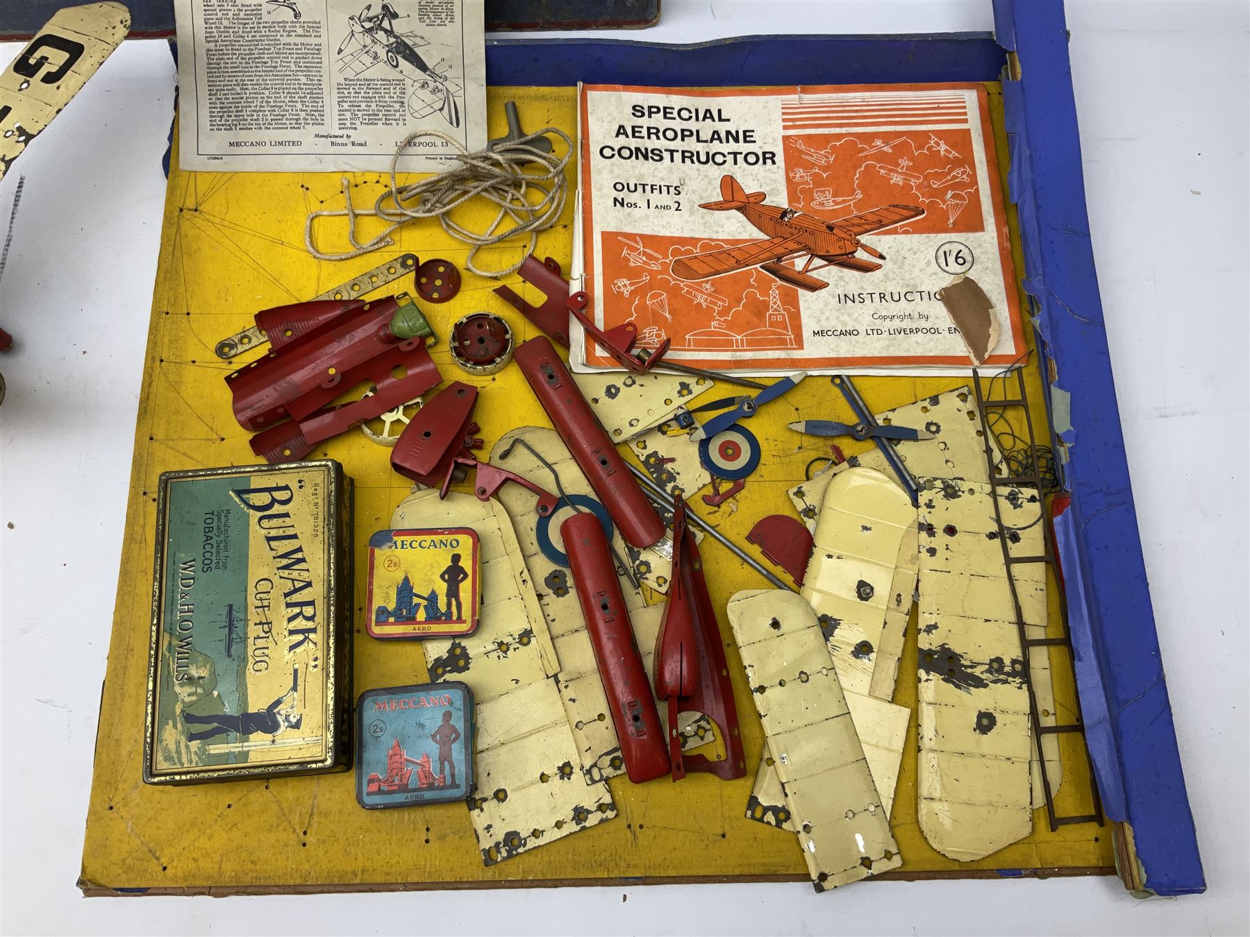 Meccano - Aeroplane Constructor box No.2S with constructed monoplane, quantity of additional parts and Instruction Manual for sets 1 & 2