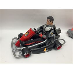 Action Man - six modern figures with associated vehicles/accessories comprising Mission Grand Prix car, motorbike with sidecar, go-kart, motorbike, snowboard and bicycle 