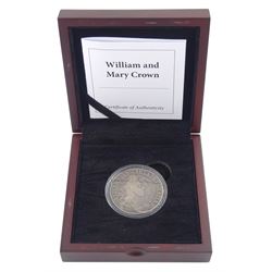 William and Mary 1691 crown coin, cased with Westminster certificate